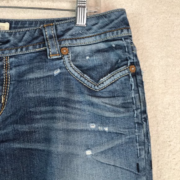 MEK Prague Boot Cut Jeans Womens 31x34 Medium Wash Denim Mid Rise Distressed - Picture 5 of 15